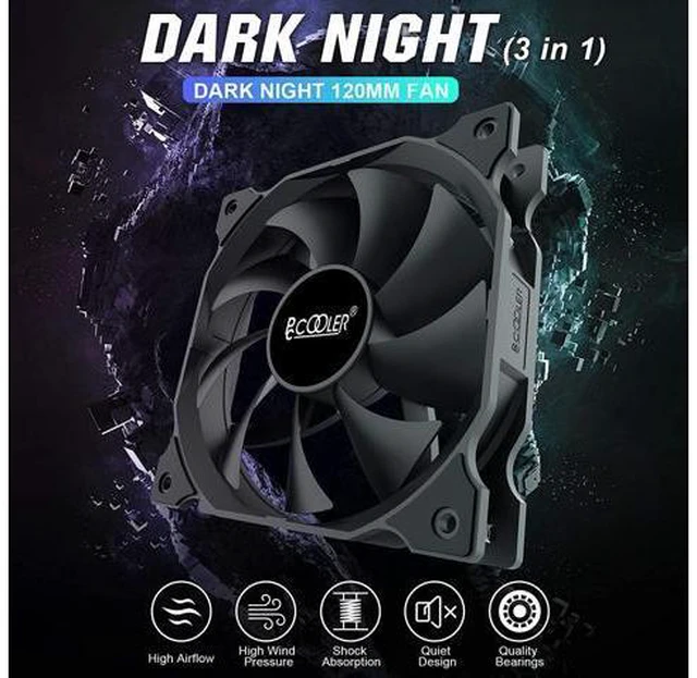 Alt view image 5 of 6 - 120mm Case Fan 3 Pack Dark Night Series, 3M120FAN-HY High Performance Cooling PC Fan - Efficient Hydraulic Bearing - Low Vibration and Quiet Computer Fans for PC Fan, 120mm Fan