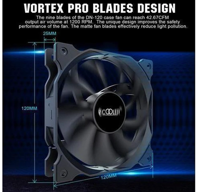 Alt view image 6 of 6 - 120mm Case Fan 3 Pack Dark Night Series, 3M120FAN-HY High Performance Cooling PC Fan - Efficient Hydraulic Bearing - Low Vibration and Quiet Computer Fans for PC Fan, 120mm Fan