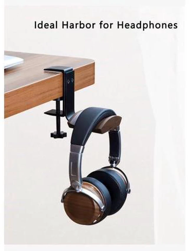 Alt view image 2 of 7 - Headphone Holder with 6cm Wide Walnut Headrest,Adjustable Clamp-on Headset Stand Desk Headset Holder for Over Ear and Gaming