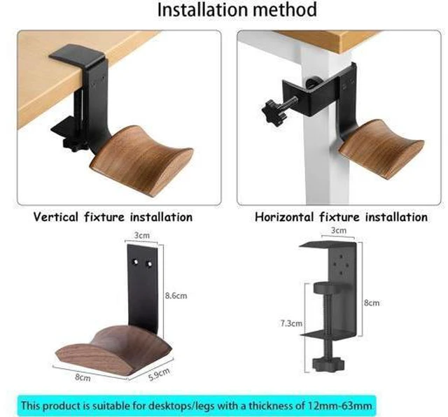 Alt view image 3 of 7 - Headphone Holder with 6cm Wide Walnut Headrest,Adjustable Clamp-on Headset Stand Desk Headset Holder for Over Ear and Gaming