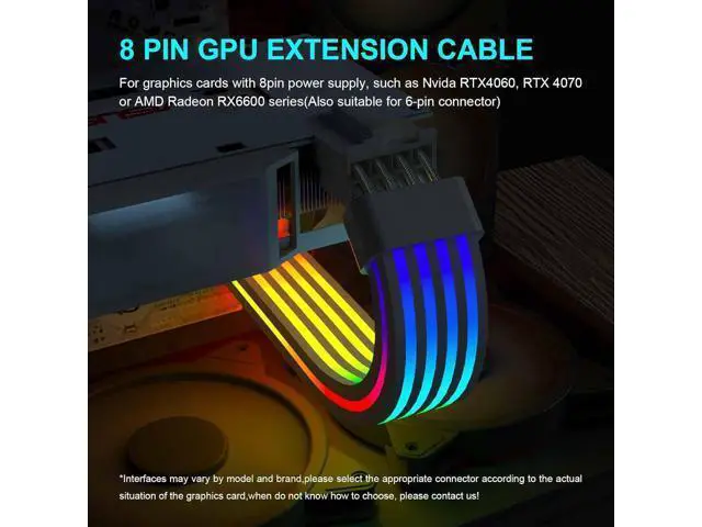 Alt view image 3 of 7 - 8 Pin RGB GPU Cable,RGB PSU Cables Extension - Addressable 5V3Pin ARGB PC Case Decor for RTX 3060 4060 4070 Radeon RX 6600 580 Graphics Card Power Supply White