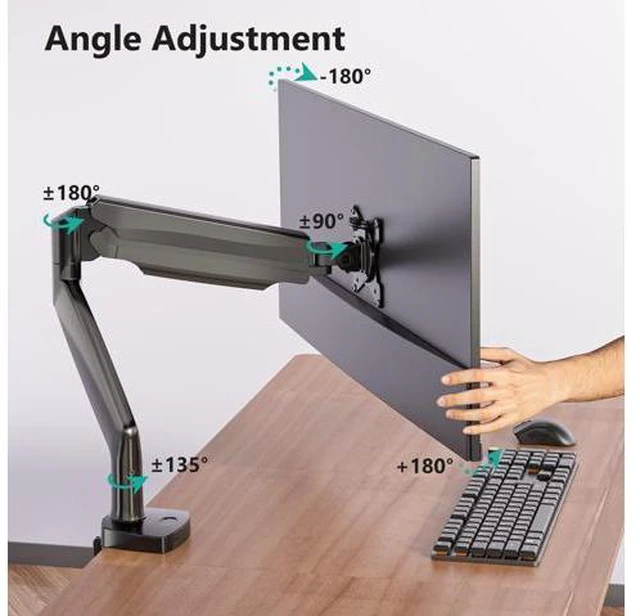 Alt view image 2 of 5 - WALI Single Monitor Arm, Gas Spring Single Monitor Mount up to 35 inches and 26.4 lbs, Heavy Duty Monitor Arm Desk Mount, Ultrawide Monitor Mount Desk with C Clamp and Grommet Base (GSMP001XL), Black