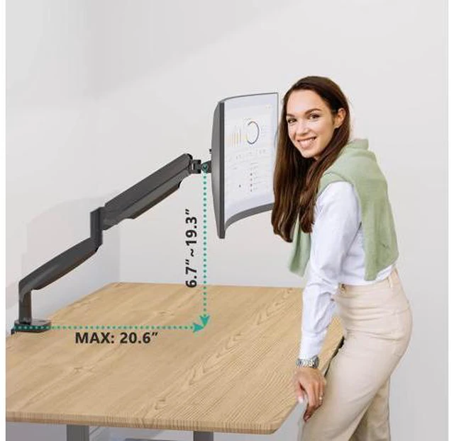 Alt view image 3 of 5 - WALI Single Monitor Arm, Gas Spring Single Monitor Mount up to 35 inches and 26.4 lbs, Heavy Duty Monitor Arm Desk Mount, Ultrawide Monitor Mount Desk with C Clamp and Grommet Base (GSMP001XL), Black
