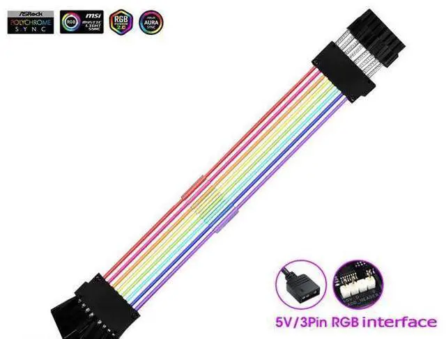 Main image of Addressable RGB Graphics Card Extension Cable Kit Sleeved Cable Extension PC Kit 18AWG ATX Power Supply PSU Cable with Combs 24CM-2x8(6+2Pin)Pin VGA Extension Cables