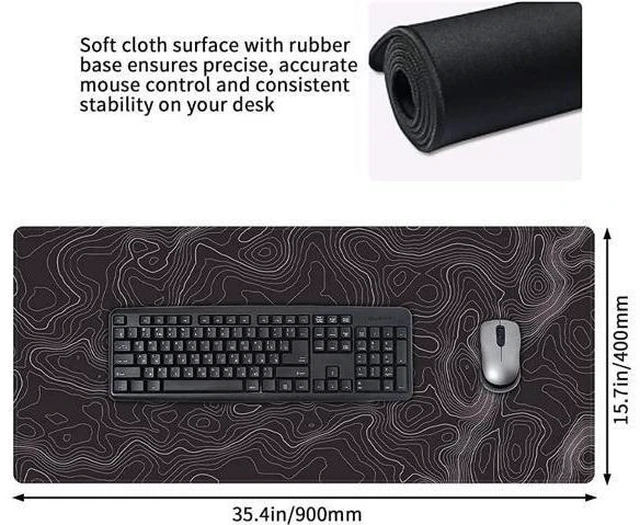 Alt view image 3 of 7 - Large Gaming Mouse Pad Topographic Map Lines Contour Geographic Computer Keyboard Mouse Mat Desk Pad Non-Slip Desk Mat for Home Office Gaming Work, 35.4x15.7 in