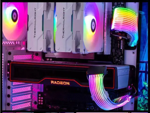 Alt view image 4 of 7 - Addressable RGB Graphics Card Extension Cable Kit Sleeved Cable Extension PC Kit 18AWG ATX Power Supply PSU Cable with Combs 24CM-2x8(6+2Pin)Pin VGA Extension Cables