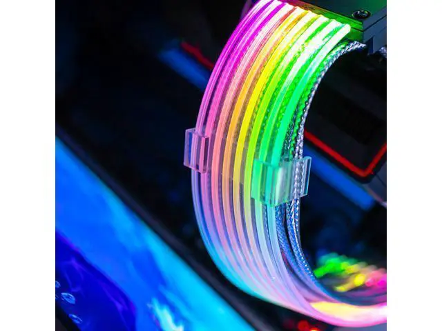 Alt view image 6 of 7 - Addressable RGB Graphics Card Extension Cable Kit Sleeved Cable Extension PC Kit 18AWG ATX Power Supply PSU Cable with Combs 24CM-2x8(6+2Pin)Pin VGA Extension Cables