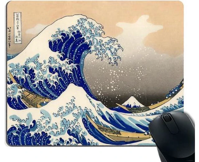 Main image of Smooffly Decorative Mouse Pad Art Print Painting Hokusai The Great Wave Rectangle Non-Slip Rubber Mousepad Gaming Mouse Pad