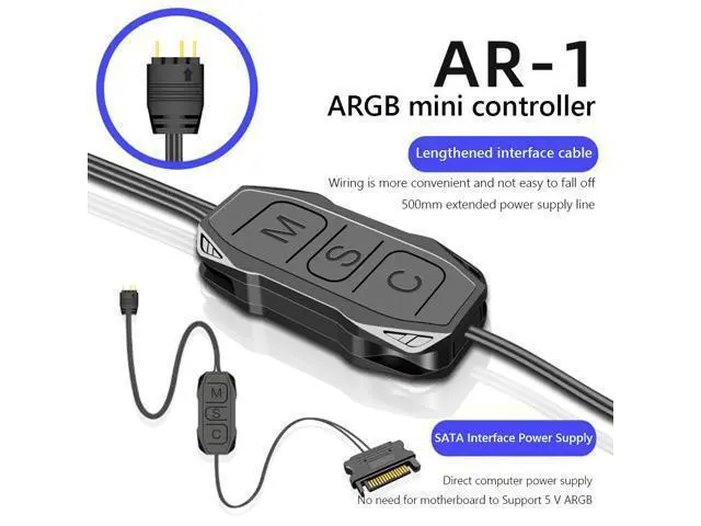 Alt view image 2 of 7 - Weastlinks AR-1 RGB Controller Cable 5V 3 Pin 3pin to SATA ARGB Mini Controller HUB Adapter for PC Fan Cooling Fan Light Strip
