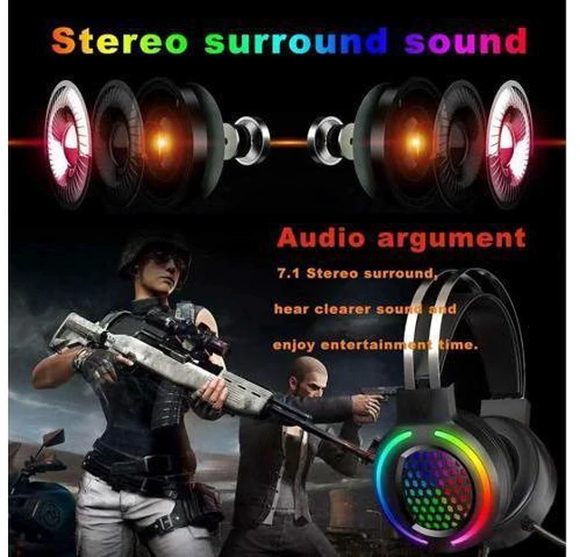 Alt view image 3 of 7 - Gaming Headset with 7.1 Surround Sound,PC Lightweight Headset with Noise Canceling Mic,Bass Surround,Soft Memory Earmuffs,Rainbow Backlit for PC,PS4,Xbox One Controller (Adapter Not Included)