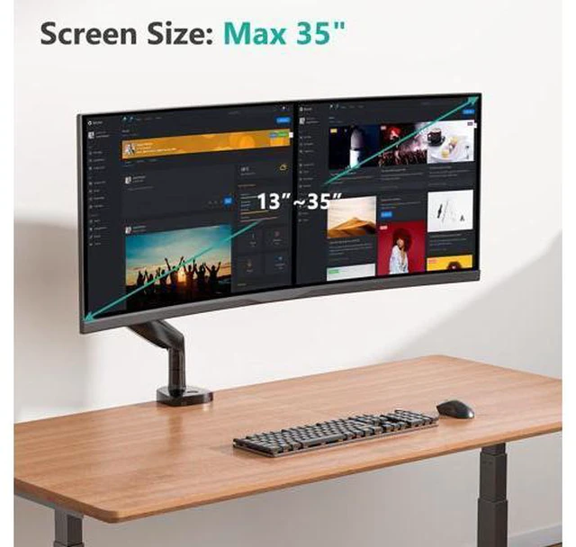 Alt view image 4 of 5 - WALI Single Monitor Arm, Gas Spring Single Monitor Mount up to 35 inches and 26.4 lbs, Heavy Duty Monitor Arm Desk Mount, Ultrawide Monitor Mount Desk with C Clamp and Grommet Base (GSMP001XL), Black