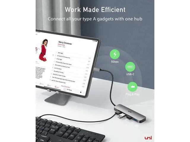 Alt view image 2 of 7 - uni USB C to USB Hub 4 Ports, Aluminum USB Type C to USB Adapter with 4 USB 3.0 Ports, Thunderbolt 3 to Multiport USB 3.0 Hub Adapter for MacBook Pro/Air 2020/2019, iPad Pro, Dell, Chromebook and more