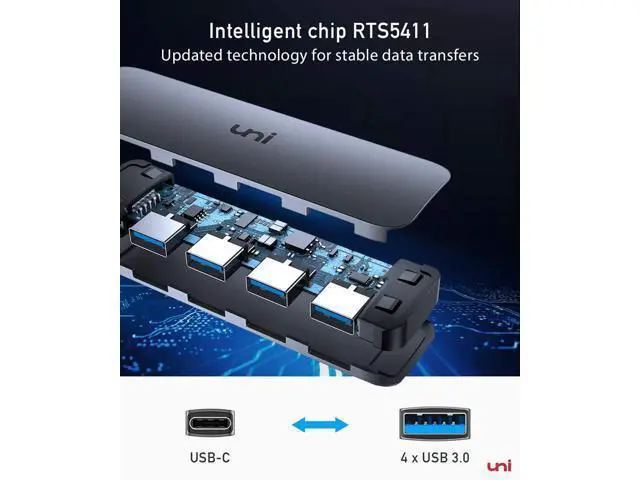 Alt view image 4 of 7 - uni USB C to USB Hub 4 Ports, Aluminum USB Type C to USB Adapter with 4 USB 3.0 Ports, Thunderbolt 3 to Multiport USB 3.0 Hub Adapter for MacBook Pro/Air 2020/2019, iPad Pro, Dell, Chromebook and more