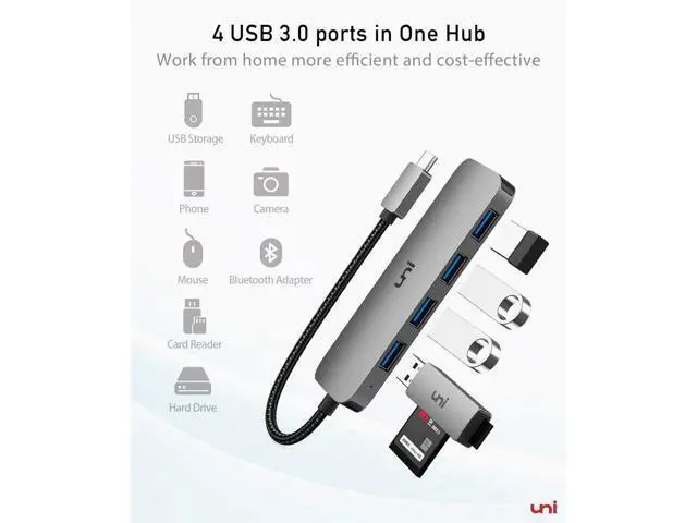 Alt view image 6 of 7 - uni USB C to USB Hub 4 Ports, Aluminum USB Type C to USB Adapter with 4 USB 3.0 Ports, Thunderbolt 3 to Multiport USB 3.0 Hub Adapter for MacBook Pro/Air 2020/2019, iPad Pro, Dell, Chromebook and more