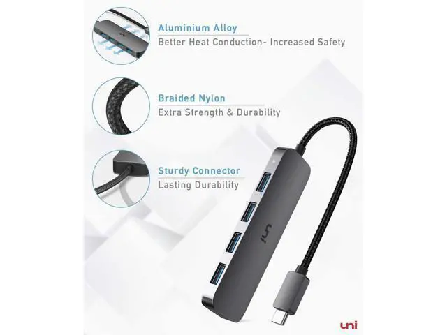 Alt view image 5 of 7 - uni USB C to USB Hub 4 Ports, Aluminum USB Type C to USB Adapter with 4 USB 3.0 Ports, Thunderbolt 3 to Multiport USB 3.0 Hub Adapter for MacBook Pro/Air 2020/2019, iPad Pro, Dell, Chromebook and more