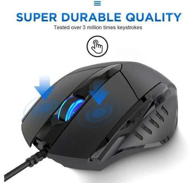 Alt view image 2 of 7 - Inphic Wired USB Mouse, Silent Click and Optical Tracking,1200DPI, 3-Button, Corded Mouse for PC Computer Laptop MacBook Office, Black