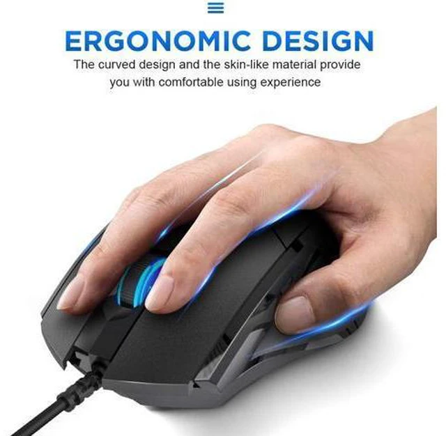 Alt view image 3 of 7 - Inphic Wired USB Mouse, Silent Click and Optical Tracking,1200DPI, 3-Button, Corded Mouse for PC Computer Laptop MacBook Office, Black