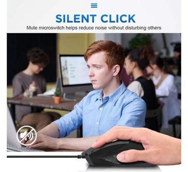 Alt view image 4 of 7 - Inphic Wired USB Mouse, Silent Click and Optical Tracking,1200DPI, 3-Button, Corded Mouse for PC Computer Laptop MacBook Office, Black