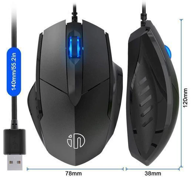 Alt view image 7 of 7 - Inphic Wired USB Mouse, Silent Click and Optical Tracking,1200DPI, 3-Button, Corded Mouse for PC Computer Laptop MacBook Office, Black