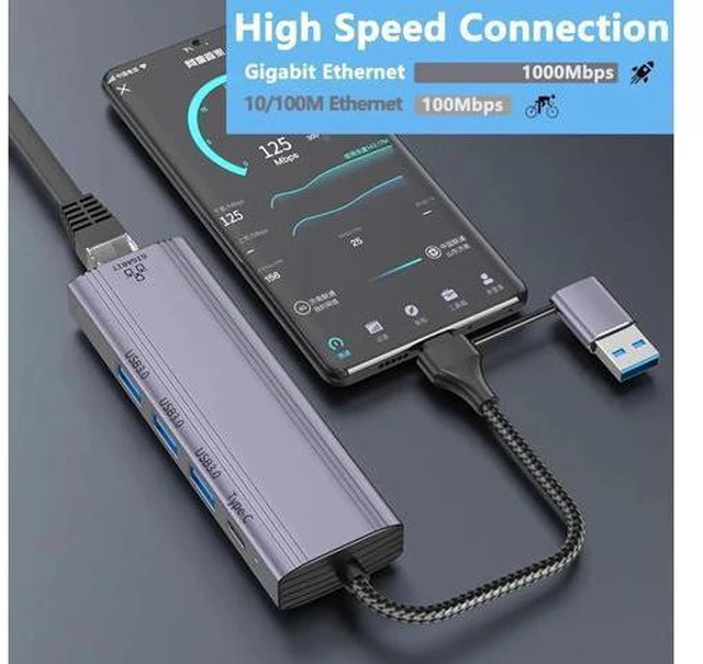 Alt view image 2 of 7 - WISDUM USB C HUB, 5 in 1 USB-C/USB 3.0 Dual Adapter Docking Station, with USB Port, USB-C Port/PD, Gigabit Ethernet, Multi-Port USB C Adapter Type C Laptops Dock Dongle Compatible for Mac-Book Pro Air