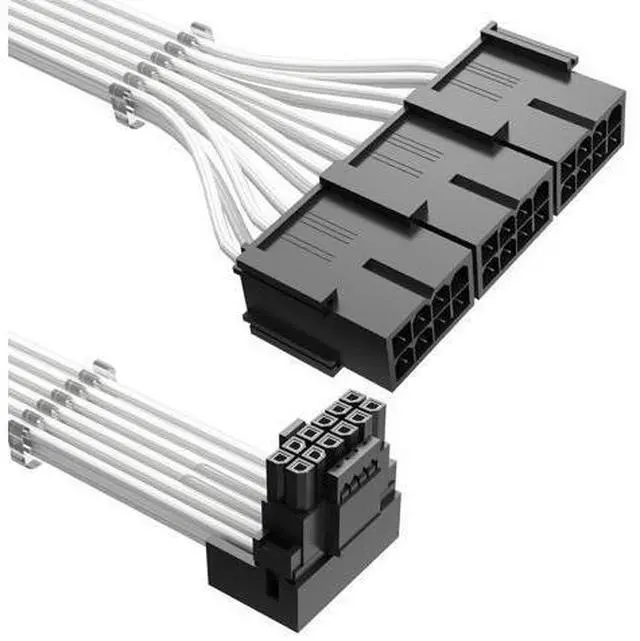 Main image of Agtray PCI-e 5.0 Cable Extender 90 Degree Angle, 12VHPWR Connector 16Pin(12+4) Male to 3x8Pin Female 16AWG Sleeved Power Extension Cord with Cable Combs for RTX 4090/4080/3090Ti (12.6in, White)