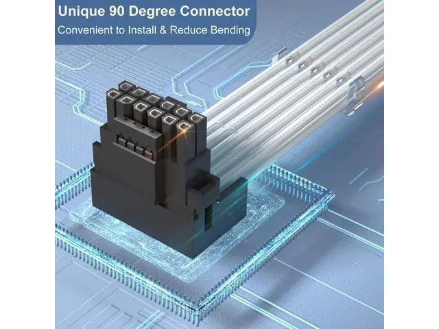 Alt view image 2 of 7 - Agtray PCI-e 5.0 Cable Extender 90 Degree Angle, 12VHPWR Connector 16Pin(12+4) Male to 3x8Pin Female 16AWG Sleeved Power Extension Cord with Cable Combs for RTX 4090/4080/3090Ti (12.6in, White)