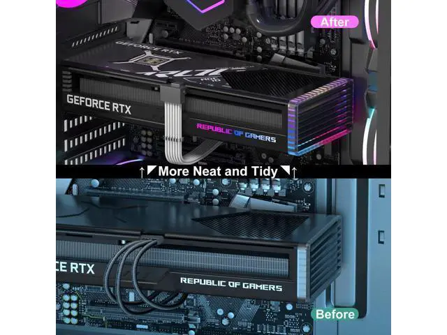 Alt view image 3 of 7 - Agtray PCI-e 5.0 Cable Extender 90 Degree Angle, 12VHPWR Connector 16Pin(12+4) Male to 3x8Pin Female 16AWG Sleeved Power Extension Cord with Cable Combs for RTX 4090/4080/3090Ti (12.6in, White)