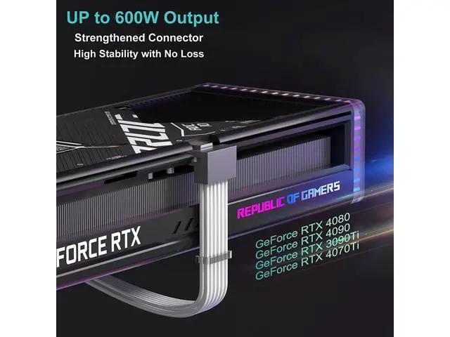 Alt view image 4 of 7 - Agtray PCI-e 5.0 Cable Extender 90 Degree Angle, 12VHPWR Connector 16Pin(12+4) Male to 3x8Pin Female 16AWG Sleeved Power Extension Cord with Cable Combs for RTX 4090/4080/3090Ti (12.6in, White)