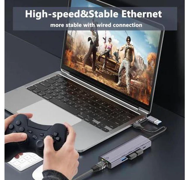 Alt view image 4 of 7 - WISDUM USB C HUB, 5 in 1 USB-C/USB 3.0 Dual Adapter Docking Station, with USB Port, USB-C Port/PD, Gigabit Ethernet, Multi-Port USB C Adapter Type C Laptops Dock Dongle Compatible for Mac-Book Pro Air