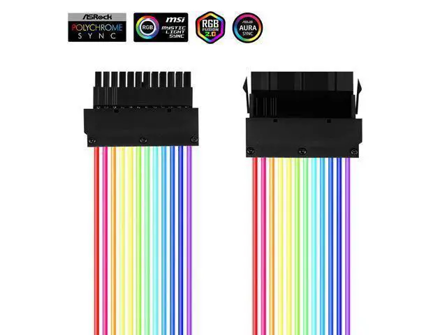 Alt view image 3 of 7 - Addressable RGB Power Extension Cable Sleeved Cable Extension PC Kit 18AWG 24Pin ATX Power Supply PSU Cable with Combs 24CM
