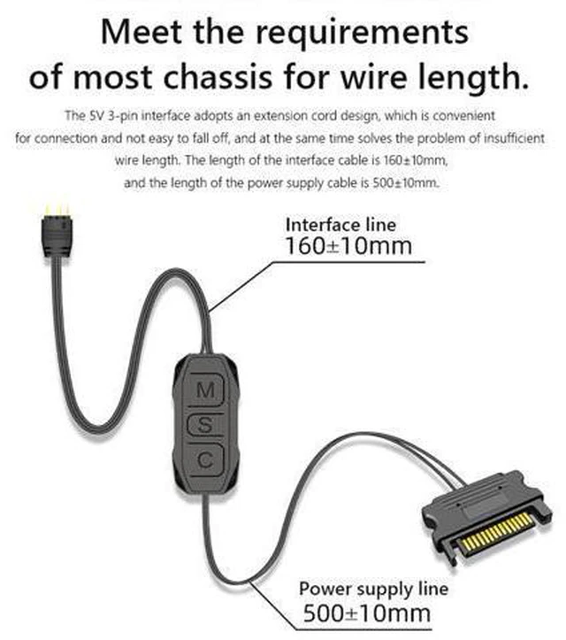 Alt view image 3 of 7 - Weastlinks AR-1 RGB Controller Cable 5V 3 Pin 3pin to SATA ARGB Mini Controller HUB Adapter for PC Fan Cooling Fan Light Strip