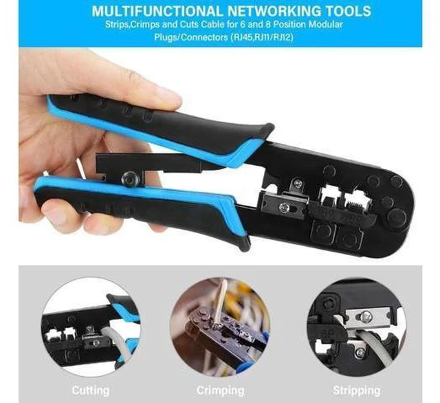 Alt view image 4 of 7 - RJ45 Crimp Tool Kit, 50 PCS RJ45 Connectors, 50 PCS Covers, 1 Cat5 Cat5e Ethernet Crimping Tool, 1 RJ45 Tester and 1 Mini Wire Stripper, RJ11, 6P/ RJ12, 8P/ RJ45 Crimp Tool Set