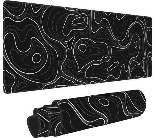 Main image of Large Gaming Mouse Pad Black Topographic Contour Mouse Pad Extended XL Long Mousepad Big Desk Mat with Stitched Edges & Nonslip Rubber Base for Company Office Work 31.5 X 11.8 Inch