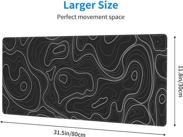 Alt view image 2 of 7 - Large Gaming Mouse Pad Black Topographic Contour Mouse Pad Extended XL Long Mousepad Big Desk Mat with Stitched Edges & Nonslip Rubber Base for Company Office Work 31.5 X 11.8 Inch