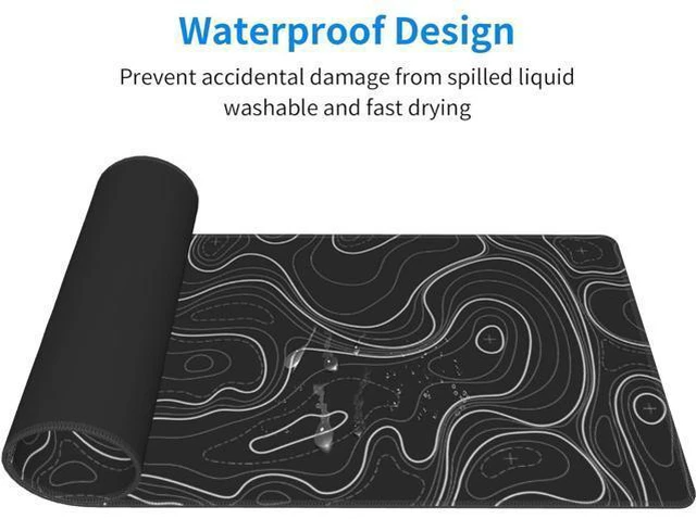 Alt view image 3 of 7 - Large Gaming Mouse Pad Black Topographic Contour Mouse Pad Extended XL Long Mousepad Big Desk Mat with Stitched Edges & Nonslip Rubber Base for Company Office Work 31.5 X 11.8 Inch