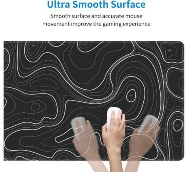 Alt view image 4 of 7 - Large Gaming Mouse Pad Black Topographic Contour Mouse Pad Extended XL Long Mousepad Big Desk Mat with Stitched Edges & Nonslip Rubber Base for Company Office Work 31.5 X 11.8 Inch