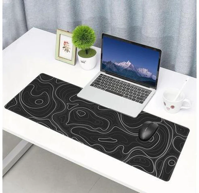 Alt view image 7 of 7 - Large Gaming Mouse Pad Black Topographic Contour Mouse Pad Extended XL Long Mousepad Big Desk Mat with Stitched Edges & Nonslip Rubber Base for Company Office Work 31.5 X 11.8 Inch