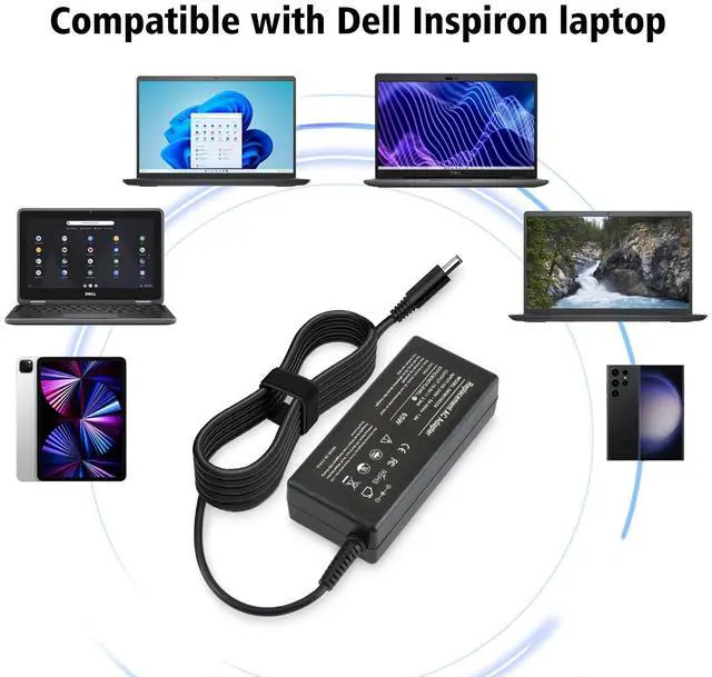 Alt view image 4 of 7 - 65W AC Laptop Charger Compatible with Dell Inspiron 15-3000 15-5000 15-7000 17-3000 17-5000 17-7000 13-5000 13-7000 11-3000 2 in 1 Series 3558 3181 5558 5559 5567 5100 5535 Adapter Power Cord