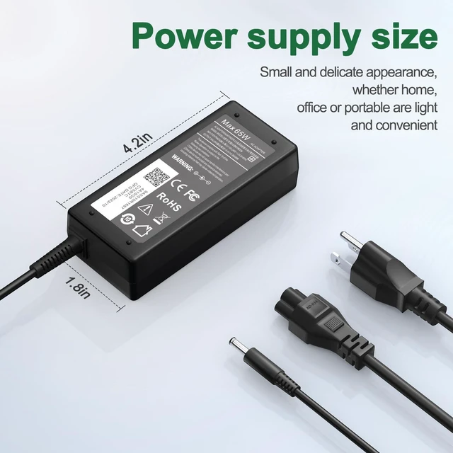 Alt view image 6 of 7 - 65W Charger for Dell Laptop Charger,AC Adapter for Dell Inspiron 15 3000 5000 Series 15-3552 3558 3567 5551 5555 5558 Laptop Power Supply Cord