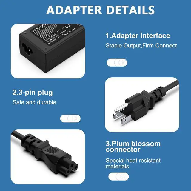 Alt view image 2 of 7 - 65W Laptop Charger Compatible with Dell Inspiron | 15 11 13 14 17 3000 5000 7000 Series, 2-in-1 Series, 2 Tips 4.5mm & 7.4mm, Compatible with 3558 3181