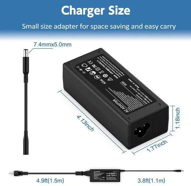 Alt view image 4 of 7 - 65W Laptop Charger Compatible with Dell Inspiron | 15 11 13 14 17 3000 5000 7000 Series, 2-in-1 Series, 2 Tips 4.5mm & 7.4mm, Compatible with 3558 3181