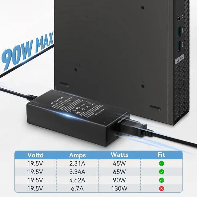 Alt view image 5 of 6 - 90W AC Adapter for Dell Optiplex Micro 9020 7050 7010 7020 7040 3050 7060 5050 5060 7070 Micro Desktop Power Supply-for Dell Optiplex Micro PC- for Optiplex 3060 3070 3080