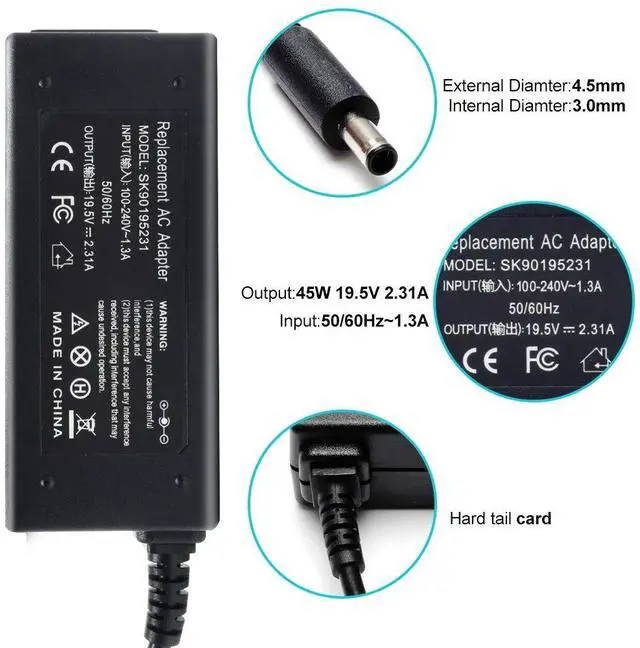 Alt view image 2 of 7 - 45W 19.5V 2.31A Laptop Charger Compatible with Dell Inspiron 11/13/14/15/17 3000 5000 7000 3147 3168 5378 7779 p69g p55f p25t p66f p58f p51f p47f p24t p57g p35e p75f p28e p32e AC Adapter Power Cord