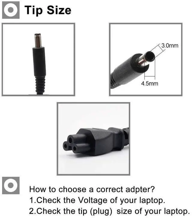 Alt view image 6 of 7 - 45W 19.5V 2.31A Laptop Charger Compatible with Dell Inspiron 11/13/14/15/17 3000 5000 7000 3147 3168 5378 7779 p69g p55f p25t p66f p58f p51f p47f p24t p57g p35e p75f p28e p32e AC Adapter Power Cord