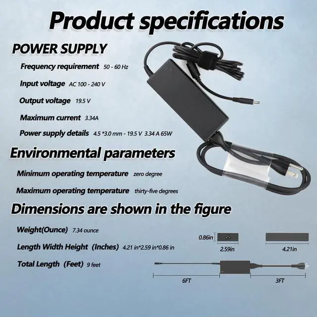 Alt view image 4 of 7 - 65W 4.5mm tip AC Power Adapter Fit for Dell Inspiron 13 14 15 3000 5000 7000 Series 5558 5755 3147 5555 5559 Vostro 0G6j41 0MGJN Laptop Charger