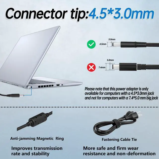 Alt view image 5 of 7 - 65W 4.5mm tip AC Power Adapter Fit for Dell Inspiron 13 14 15 3000 5000 7000 Series 5558 5755 3147 5555 5559 Vostro 0G6j41 0MGJN Laptop Charger