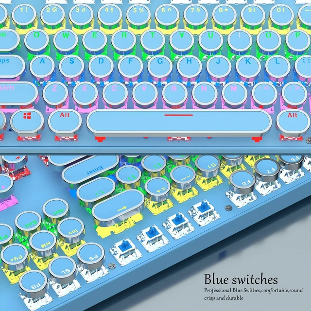 Alt view image 3 of 7 - Ltvystore Typewriter Style Mechanical Gaming Keyboard, Blue Retro Punk Gaming Keyboard with 9 True RGB Backlight Modes, 104 Keys Blue Switch Wired Cute Keyboard, Round Keycaps for Windows/Mac/PC