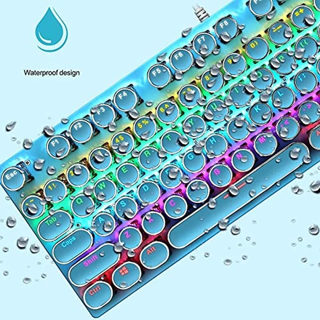 Alt view image 6 of 7 - Ltvystore Typewriter Style Mechanical Gaming Keyboard, Blue Retro Punk Gaming Keyboard with 9 True RGB Backlight Modes, 104 Keys Blue Switch Wired Cute Keyboard, Round Keycaps for Windows/Mac/PC