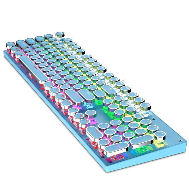 Alt view image 7 of 7 - Ltvystore Typewriter Style Mechanical Gaming Keyboard, Blue Retro Punk Gaming Keyboard with 9 True RGB Backlight Modes, 104 Keys Blue Switch Wired Cute Keyboard, Round Keycaps for Windows/Mac/PC