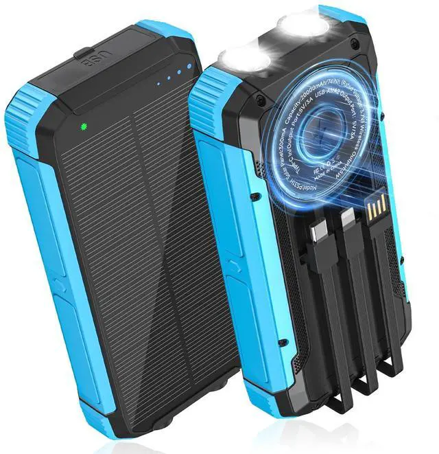 Main image of Solar Charger Power Bank 20000mAh, Portable Wireless Charger, 15W Fast Charging External Battery Pack with Dual Flashlight and USB C Outputs, Outdoor Mobile Power Compatible with Cell Phones